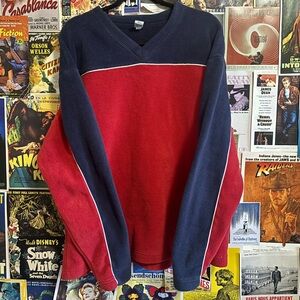 GAP Men's Navy and Red V-Neck Sweatshirt